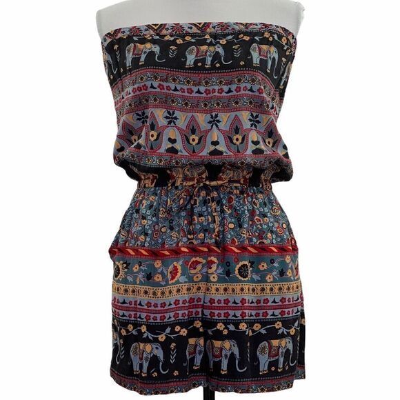 ANGIE Elephant Printed Strapless Romper Medium - Picture 2 of 13